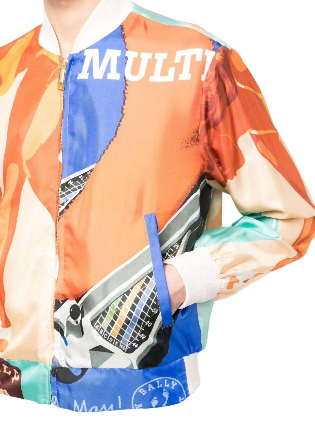 silk graphic-print bomber jacket in multicolor