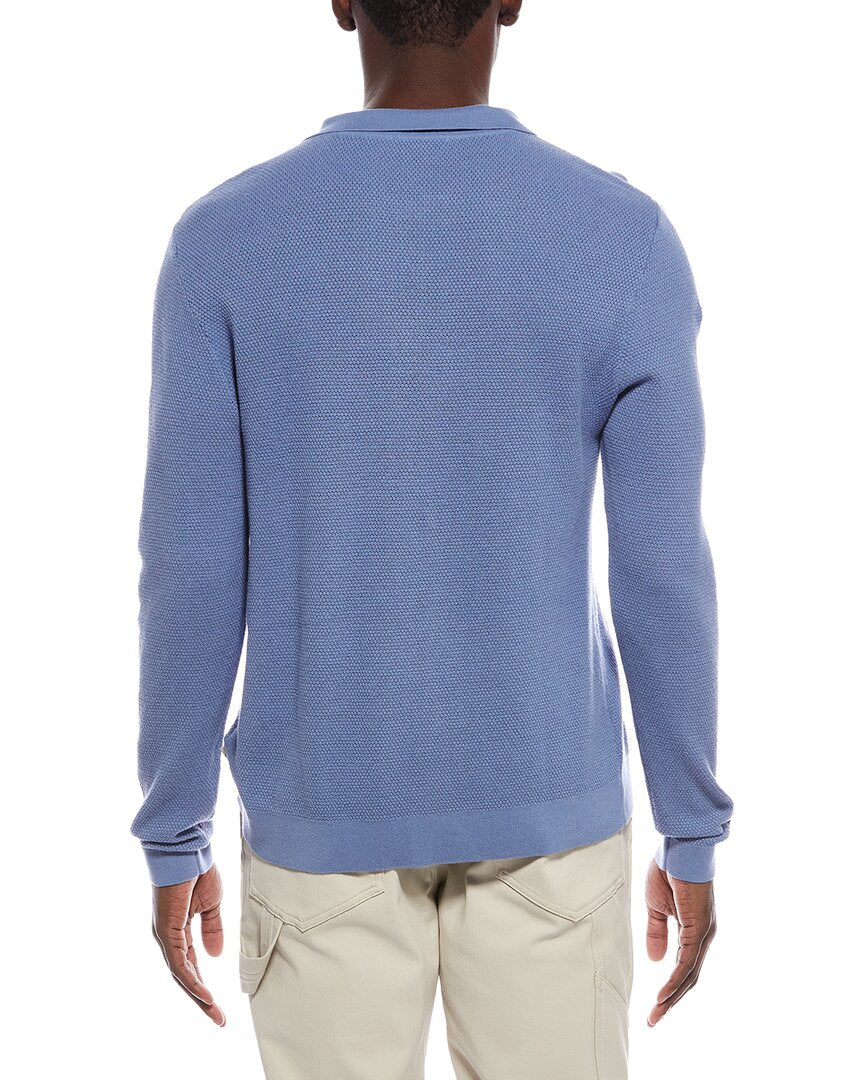 textured knit long sleeve polo shirt