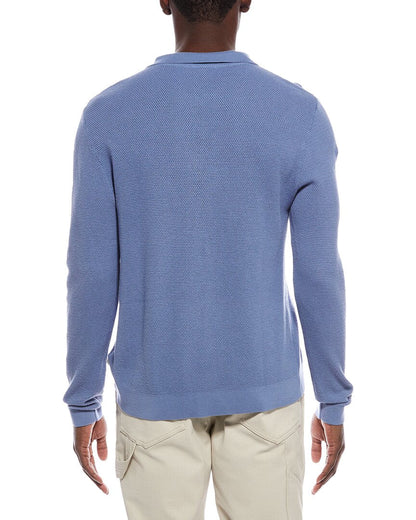 textured knit long sleeve polo shirt