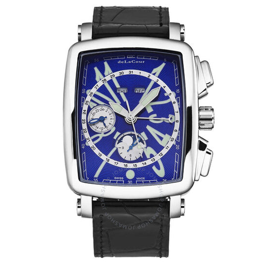 Delacour, Vialarga Chronograph GMT Automatic Moon Phase Day-Night Blue Dial Men's Watch