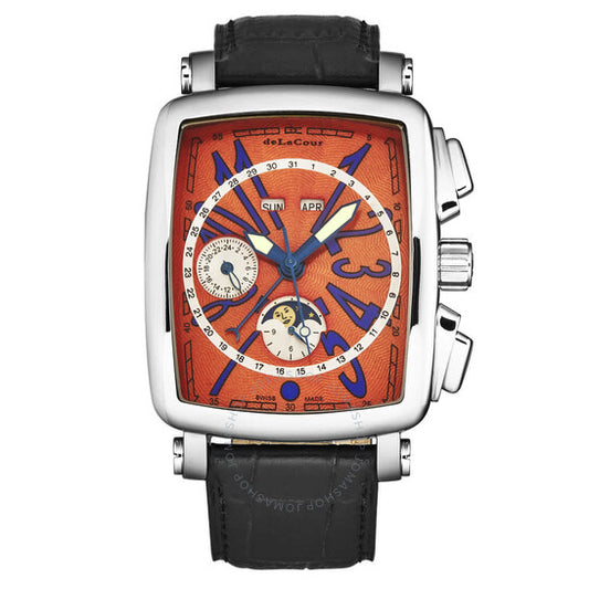 Delacour, Vialarga Chronograph GMT Automatic Moon Phase Day-Night Orange Dial Men's Watch