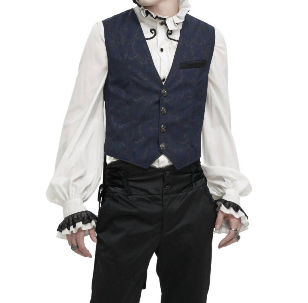 jacquard print long tail vest in blue