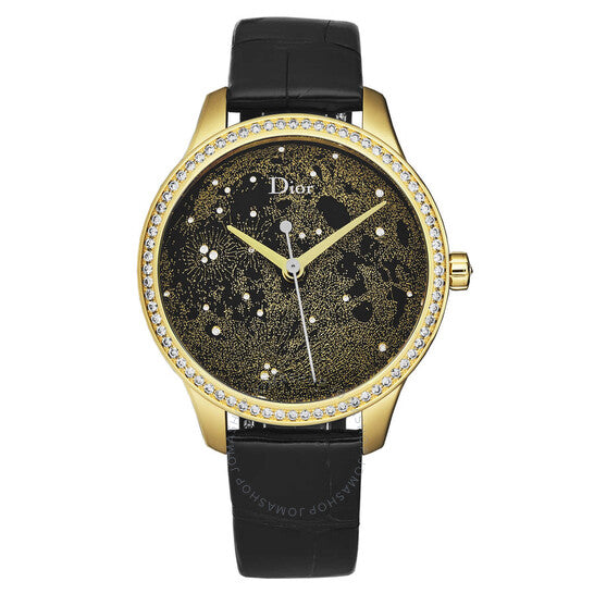 ساعة ديور مونتين أوتوماتيكية للسيدات بمينا ذهبي مرصعة بالألماس