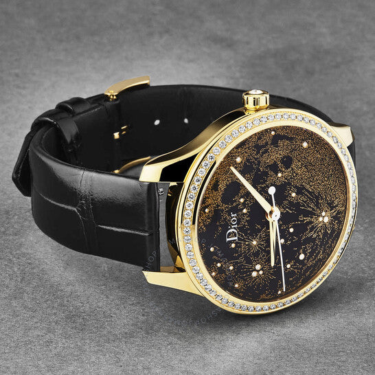 ساعة ديور مونتين أوتوماتيكية للسيدات بمينا ذهبي مرصعة بالألماس