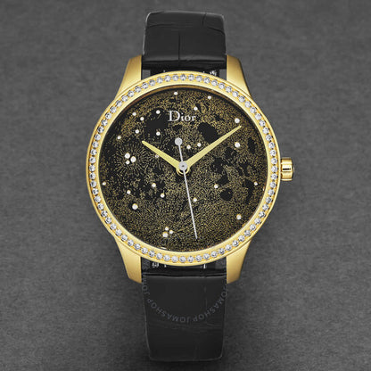 ساعة ديور مونتين أوتوماتيكية للسيدات بمينا ذهبي مرصعة بالألماس