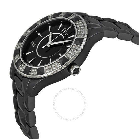 ساعة ديور VIII كريستال دايموند سيراميك سوداء للسيدات