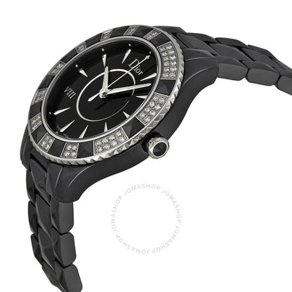 ساعة ديور VIII كريستال دايموند سيراميك سوداء للسيدات