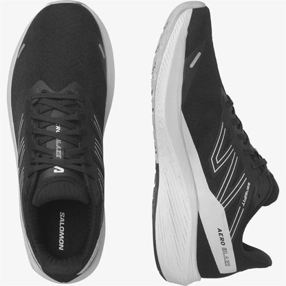 men's aero blaze running shoes in black / white / lunar rock