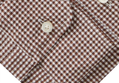 mf brown check cotton crinkle dress shirt in brown/white
