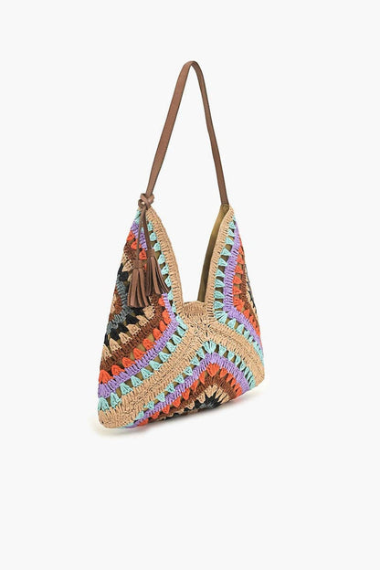 women's raffia hobo bag in beige
