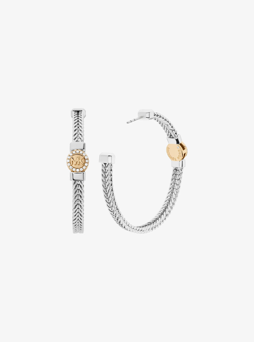 pav� logo foxtail chain hoop earrings