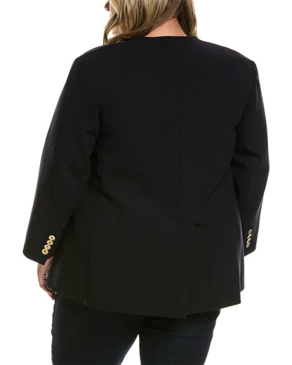plus collarless double-breasted wool-blend blazer