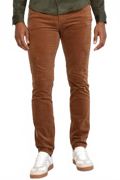 brando velvet slim fit jeans in saddle