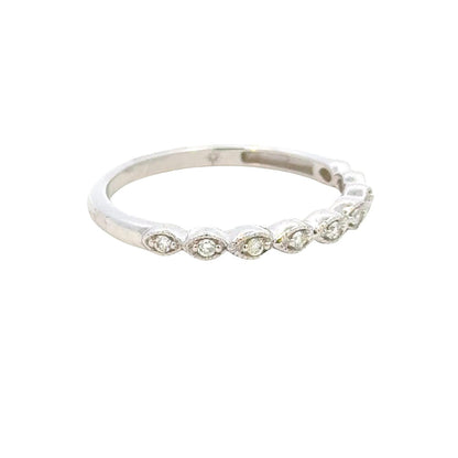 0.09 carat natural diamond milgrain bezel band - size 6.5 in 14k white gold
