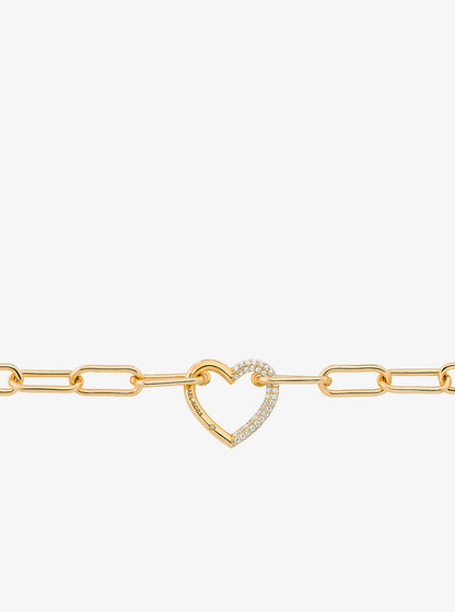 pavé heart curb-link necklace