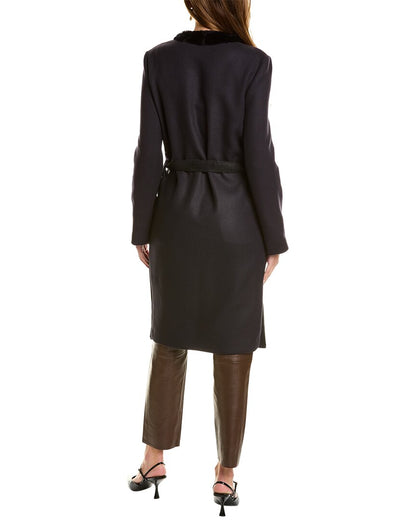 leather-trim wool coat