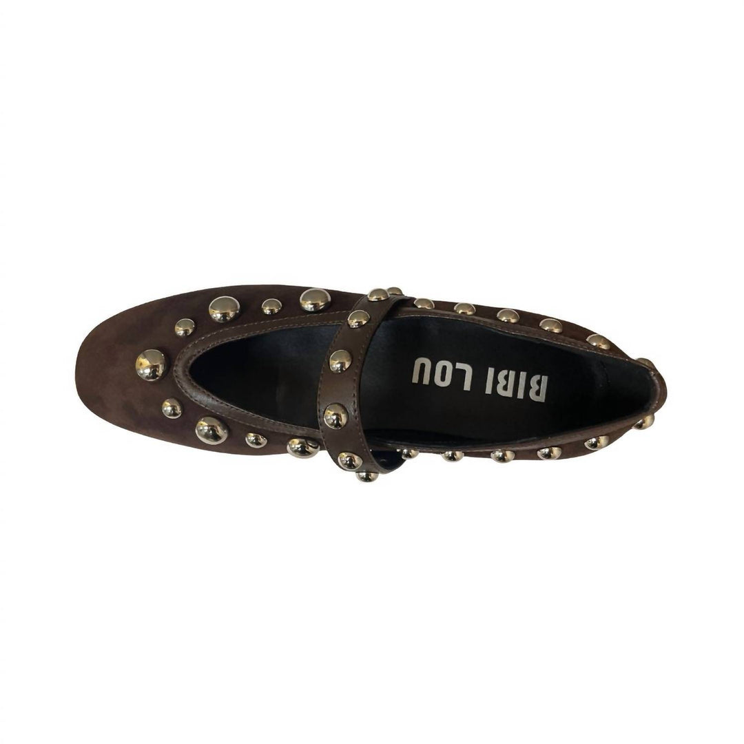 women's studded ballerina flat in marron