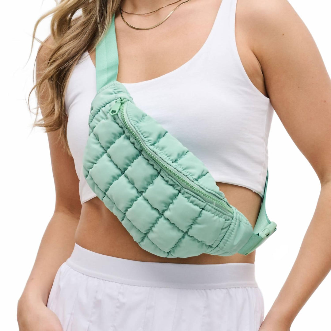 women's resurgence quilted puffer nylon belt bag in pistachio