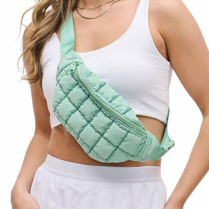 women's resurgence quilted puffer nylon belt bag in pistachio