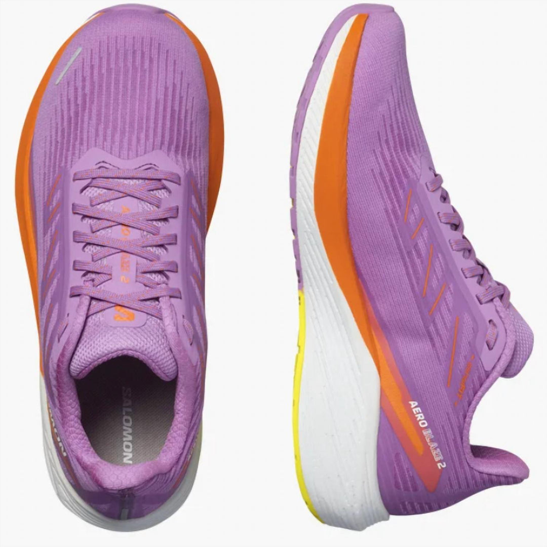 women's aero blaze 2 running shoes in iris orchid/ dragon fire/sulphur spring