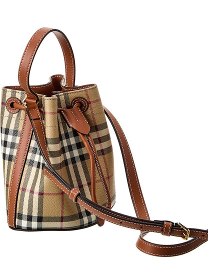 check mini e-canvas & leather bucket bag