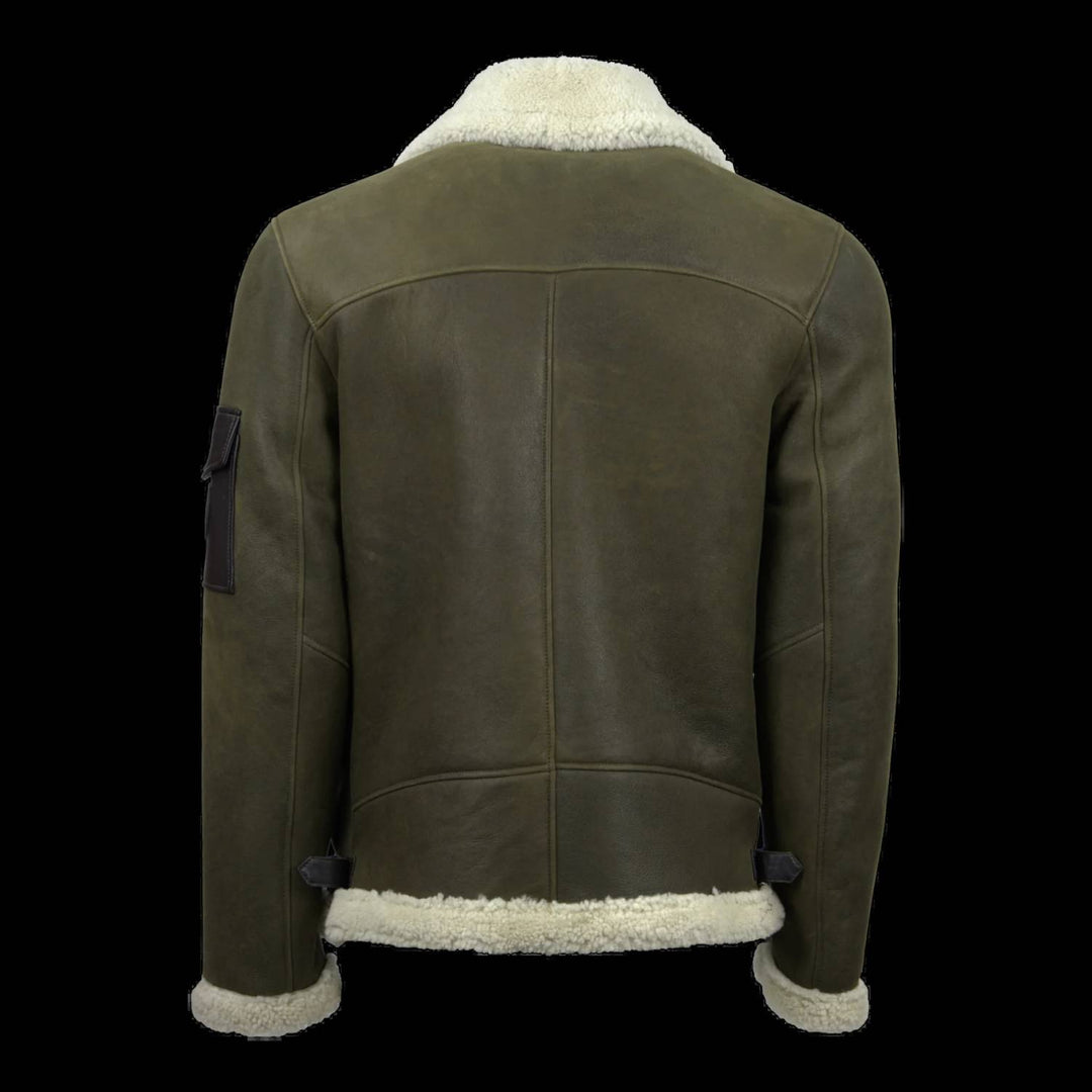 ephesus jacket in olive with white shearling