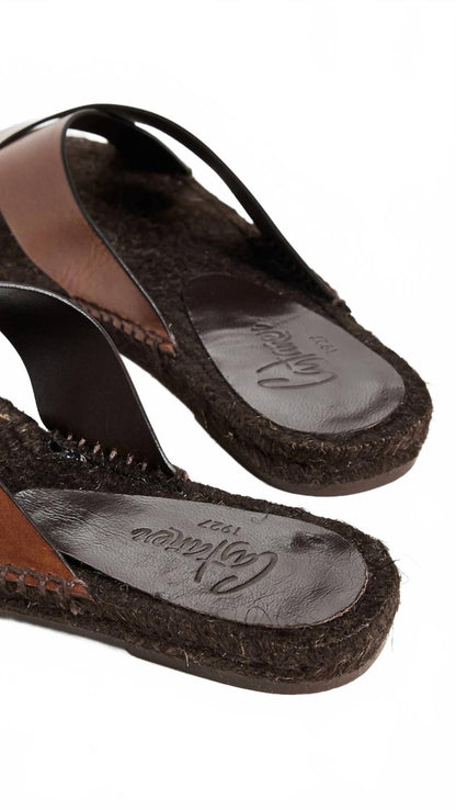 men's kevin leather slip on sandal in marron chocolate