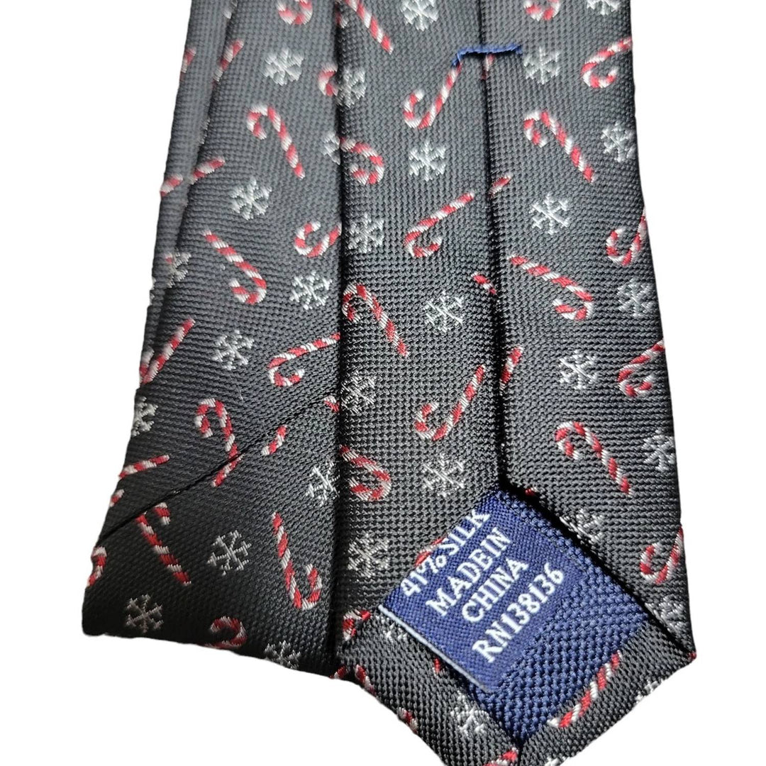 men's snow candy cane holidays tie in black