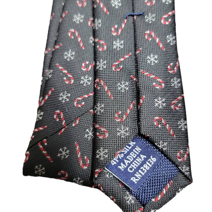 men's snow candy cane holidays tie in black