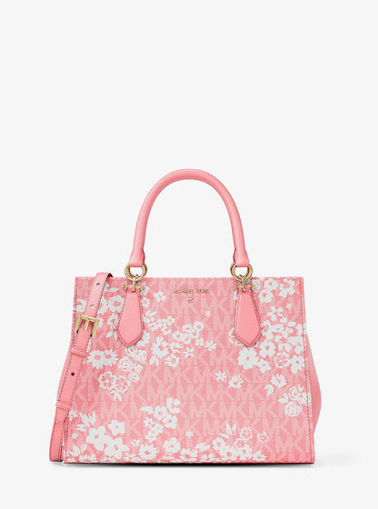 marilyn medium printed signature logo satchel
