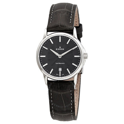 Edox, Les Bemonts Black Dial Black Leather Ladies Watch