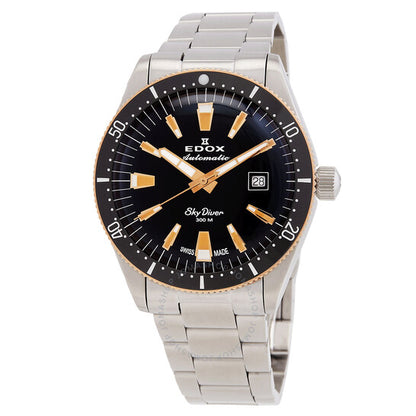 ساعة Edox Skydiver أوتوماتيكية للرجال بمينا أسود