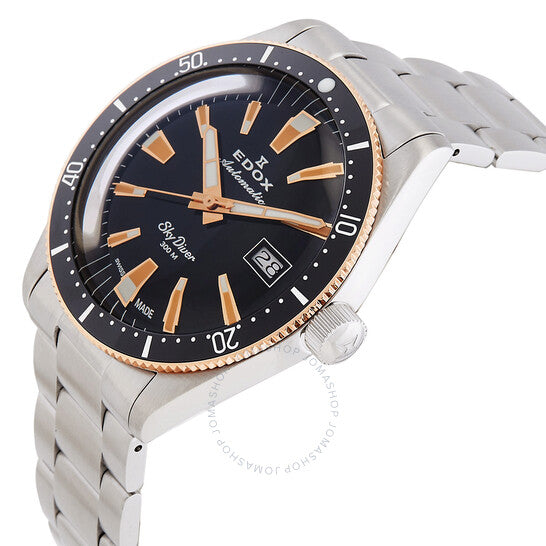 ساعة Edox Skydiver أوتوماتيكية للرجال بمينا أسود