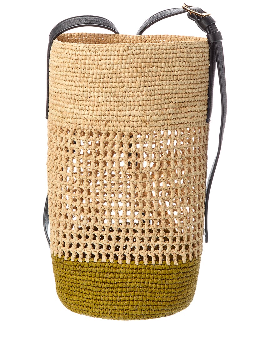billie small raffia & leather bucket bag