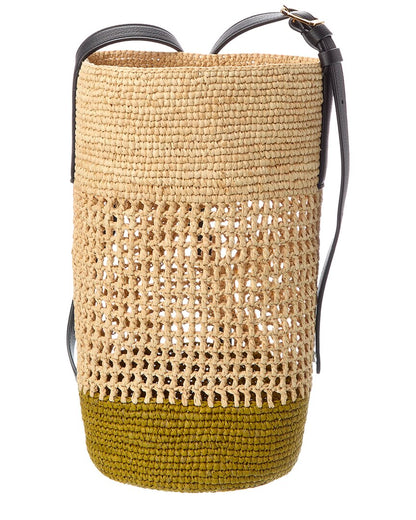 billie small raffia & leather bucket bag