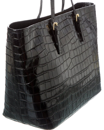 croc-embossed leather tote