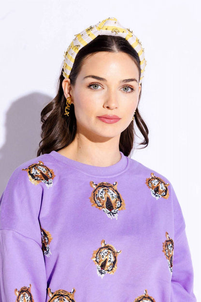 striped tiger knot headband in yellow