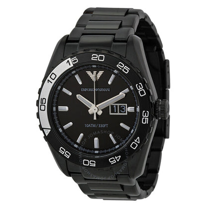 Emporio Armani, Sportivo Black Dial Blaxk Ion-plated Men's Watch