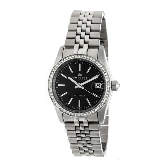 Empress, Constance Black Brushed-Finish Sunray Dial Automatic Ladies Watch