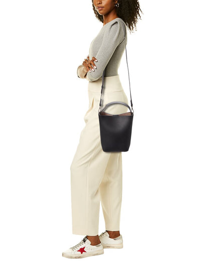 paige leather bucket bag, black