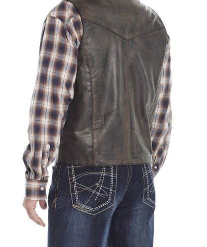men's button vest in chestnut