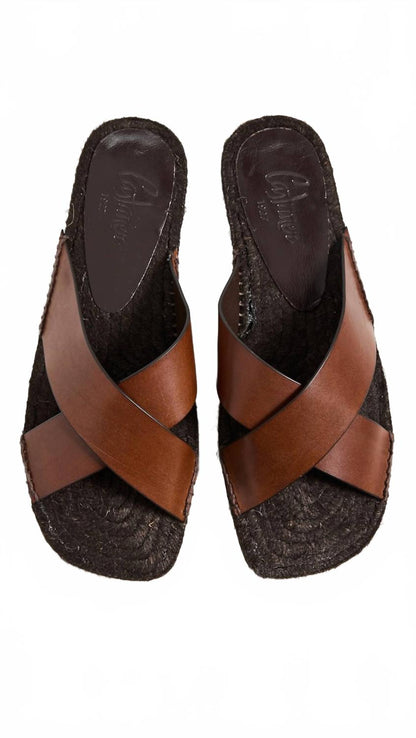 men's kevin leather slip on sandal in marron chocolate