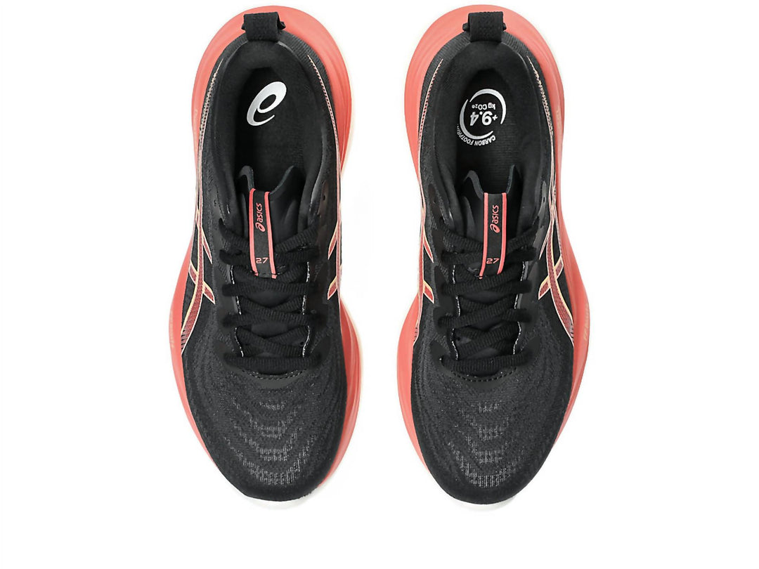 women's gel-cumulus 27 running shoes in black/orange glow