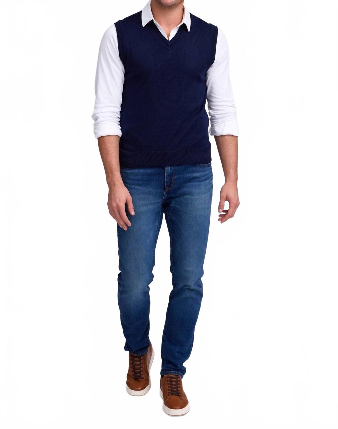 extrafine merino v-neck vest in indigo
