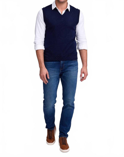 extrafine merino v-neck vest in indigo