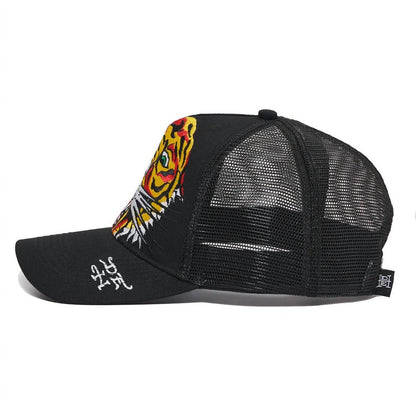 men's embroidered tiger head hat in black