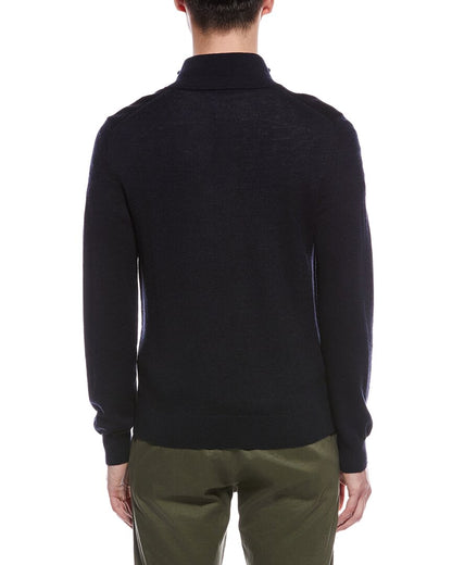 textured 1/4-zip merino wool mock neck sweater