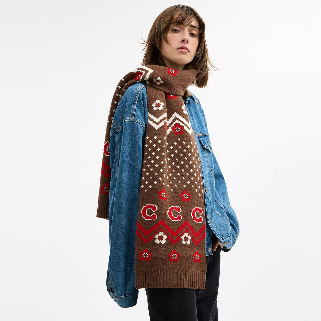 fair isle print knit muffler