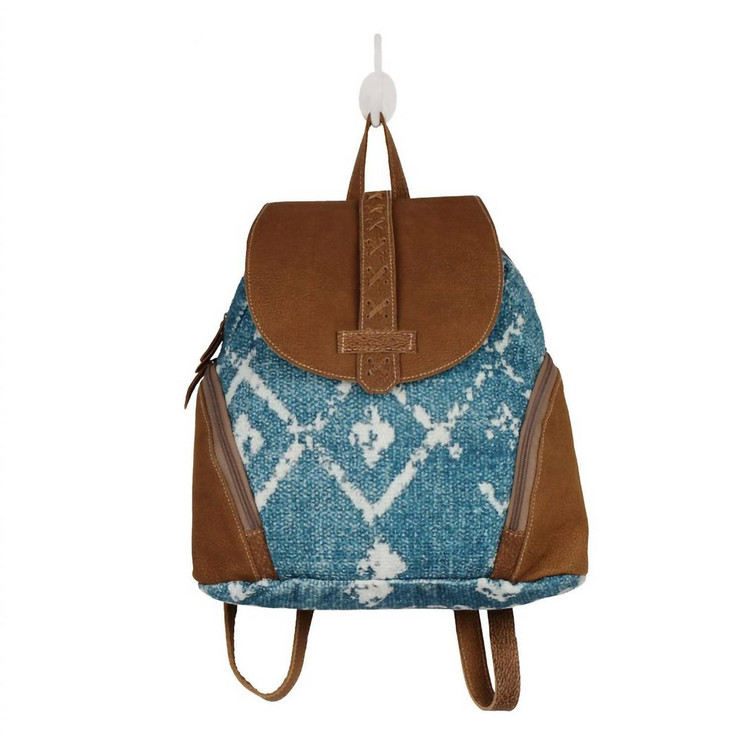 women's sand and beach backpack in blue white multi