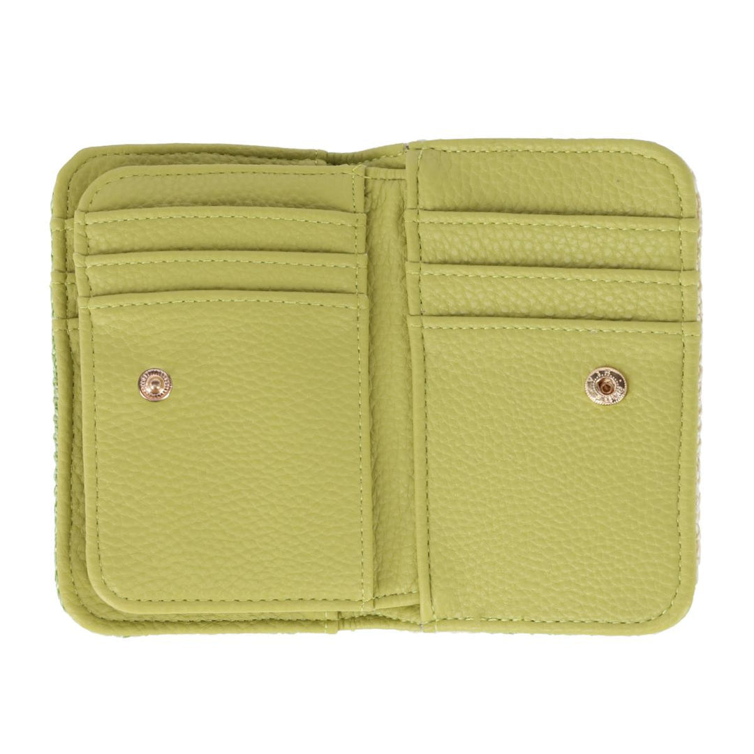 women's straw vegan leather snap card case